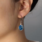 Sea Glass Earrings Sterling Silver - PEPELUALI Handmade Wire Wrap Drop Earrings Cornflower Blue Beach Jewelry Summer Gifts for Women