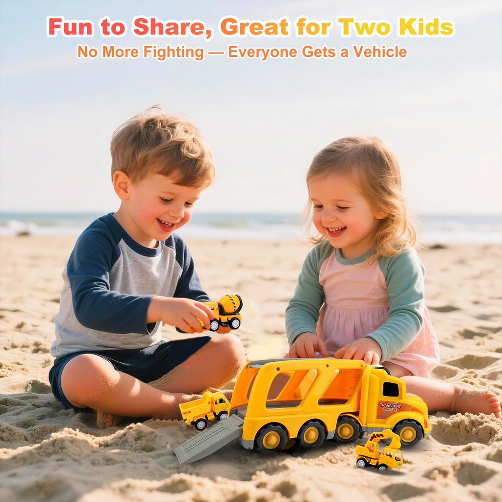 Construction Truck Toys for Toddler 3-5: 5-in-1 Vehicles with Sound Lights