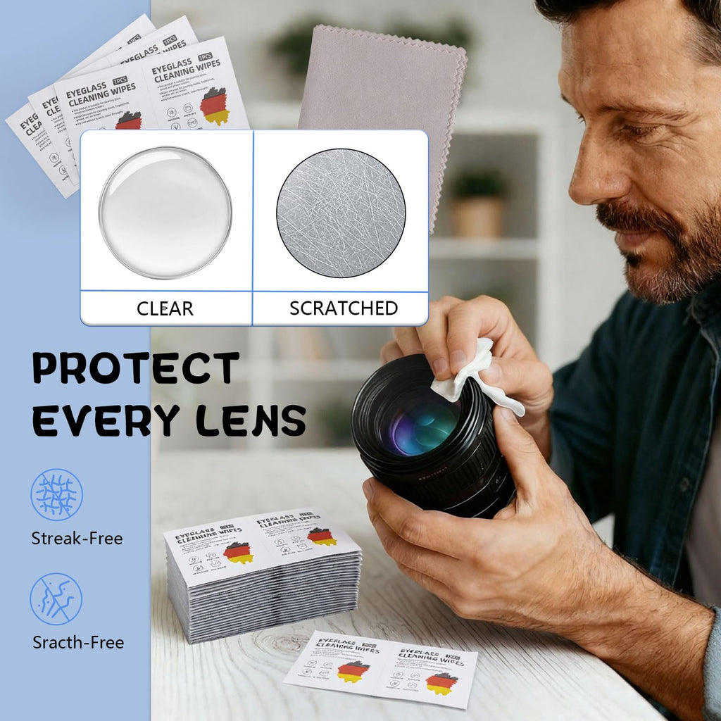 Lens Wipes for Eyeglasses (500 Count), Pre-moistened Cleaning Wipes, Non-Scratching and Streak-Free, Individually Packaged, Suitable for Cleaning Camera Lenses, Sunglasses, and Optical Equipment