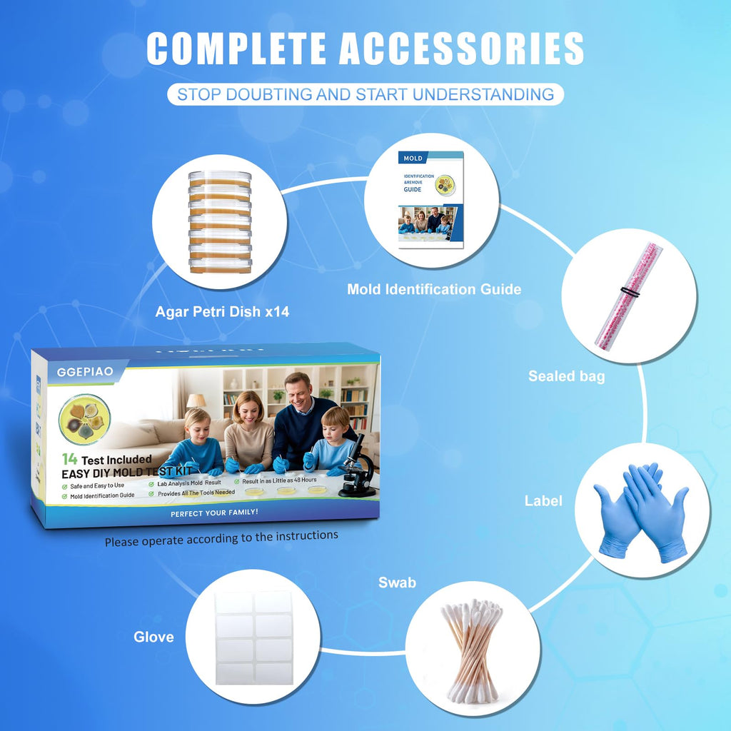 Mold Test Kit for Home,14 Simple Detection Tests,Test HVAC System,Home Surfaces, Indoor Air Quality Testing,DIY Mold Detector,Includes Detailed Mold Identification Guide,Black Mold Testing kit
