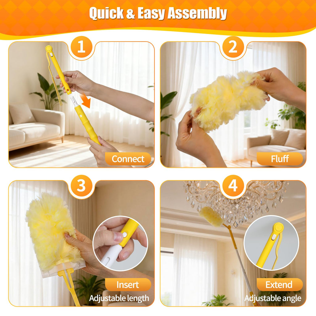 Swilsweep 30 Count 360° Heavy Duty Duster Refills, Compatible with Swiffer Duster, Includes 1 Short Handle & 1 3 ft Extendable Handle, 4X Microfiber Cleaning Dusters, Disposable Unscented