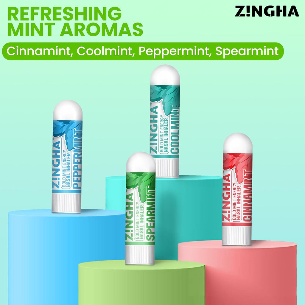 Natural Aromatherapy Nasal Inhaler Stick for Sinus Relief, Focus & Stress Relief | Portable Dual-Hole Essential Oil Blend (4PK, Spearmint)