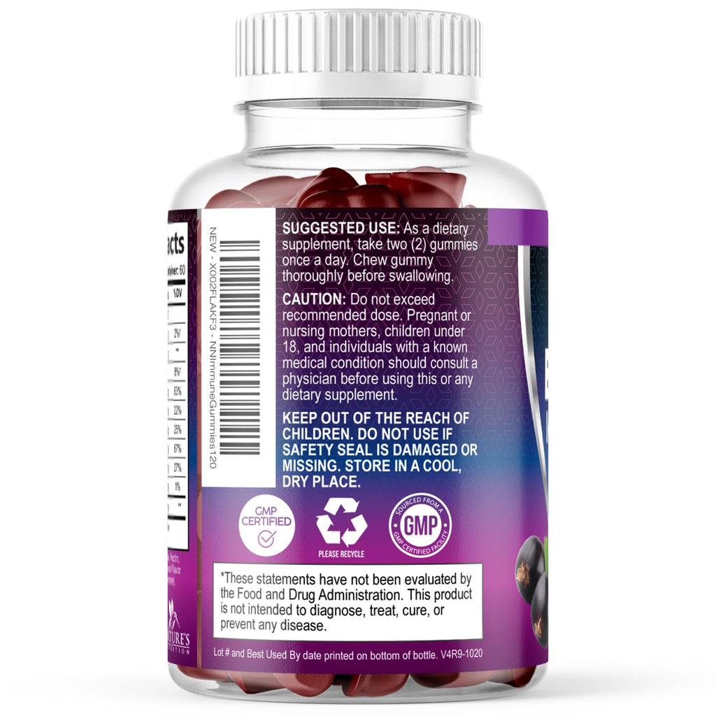 Elderberry Immune Support Gummies - 3X Strength Sambucus Elderberry Gummy with Vitamin C, D3 & Zinc - Nature’s Black Elderberry Extract - Immune Support Supplement for Adults & Kids - 120 Gummies
