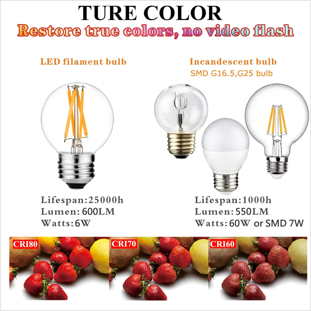 LiteHistory Dimmable E26 Edison Bulb G16.5 Light Bulb 6W Equal 60 watt Light Bulb AC120V Warm 2700K E26 led Bulb for Pendant,Chandeliers,Vanity,Wall sconces Edison Light Bulbs 60 Watt 600lm 6Pack