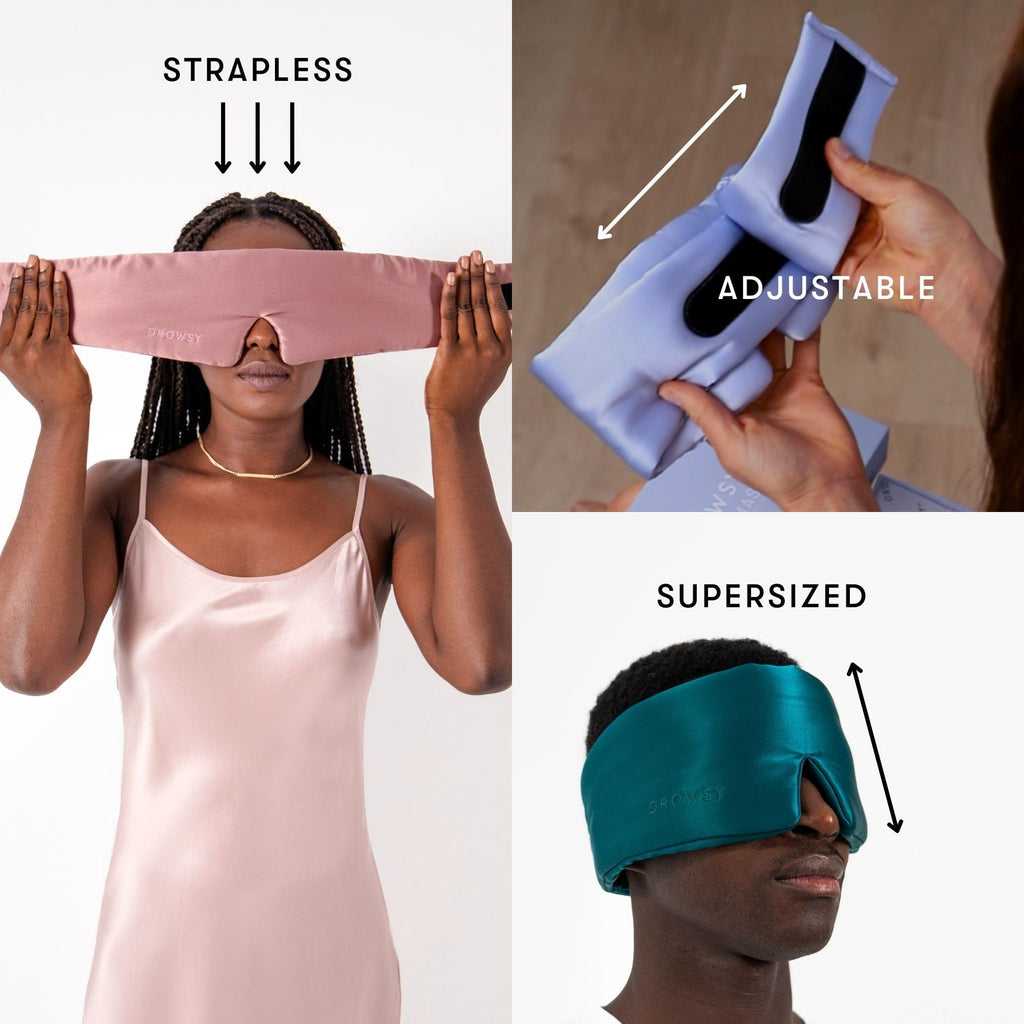 DROWSY Silk Sleep Mask - Face-Hugging, Padded Cocoon for Luxury Sleep in Total Darkness - 100% Pure Mulberry Silk (Lavender Haze)
