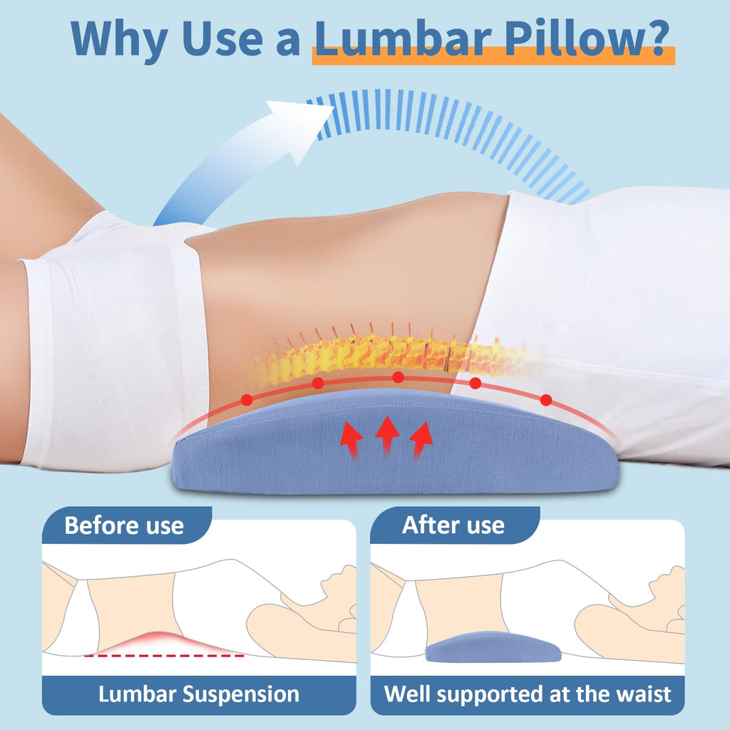 Poufs Lumbar Support Pillow for Bed Relief Back Pain: Lower Back Pillow for Sleeping - Memory Foam Waist Pillow - Back Wedge Bolster Pillow for Side, Back&Stomach Sleepers - Bed Rest Pillow