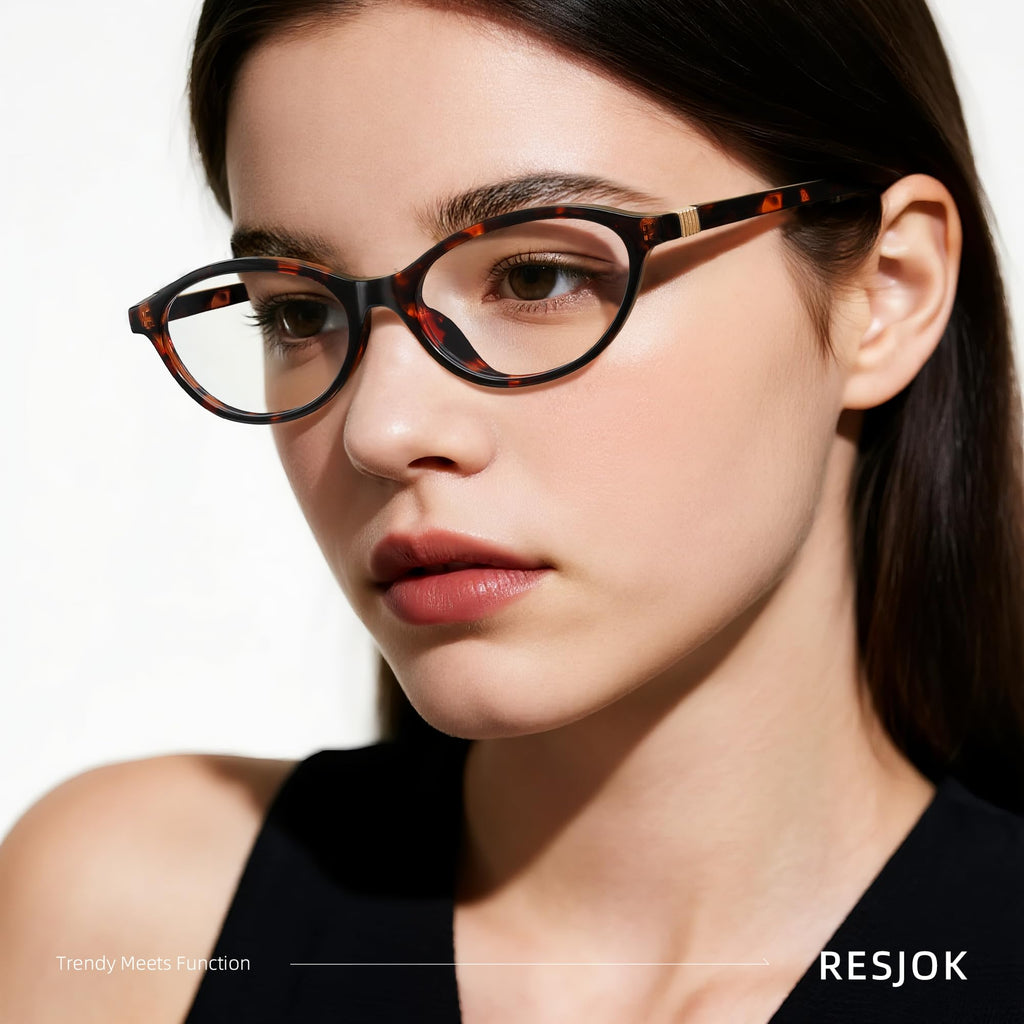 resjok Blue Light Glasses for Woman - Fashion Small Oval Frame Blue Light Blocking Glasses, Anti Eyestrain Eyeglasses (DarkTortoise)