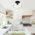 Lynnoland Industrial Semi Flush Mount Ceiling Light Black, Clear Glass Shade Ceiling Light Fixture, Farmhouse Light Fixtures for Hallway Corridor Kitchen Bathroom Bedroom Passway Foyer