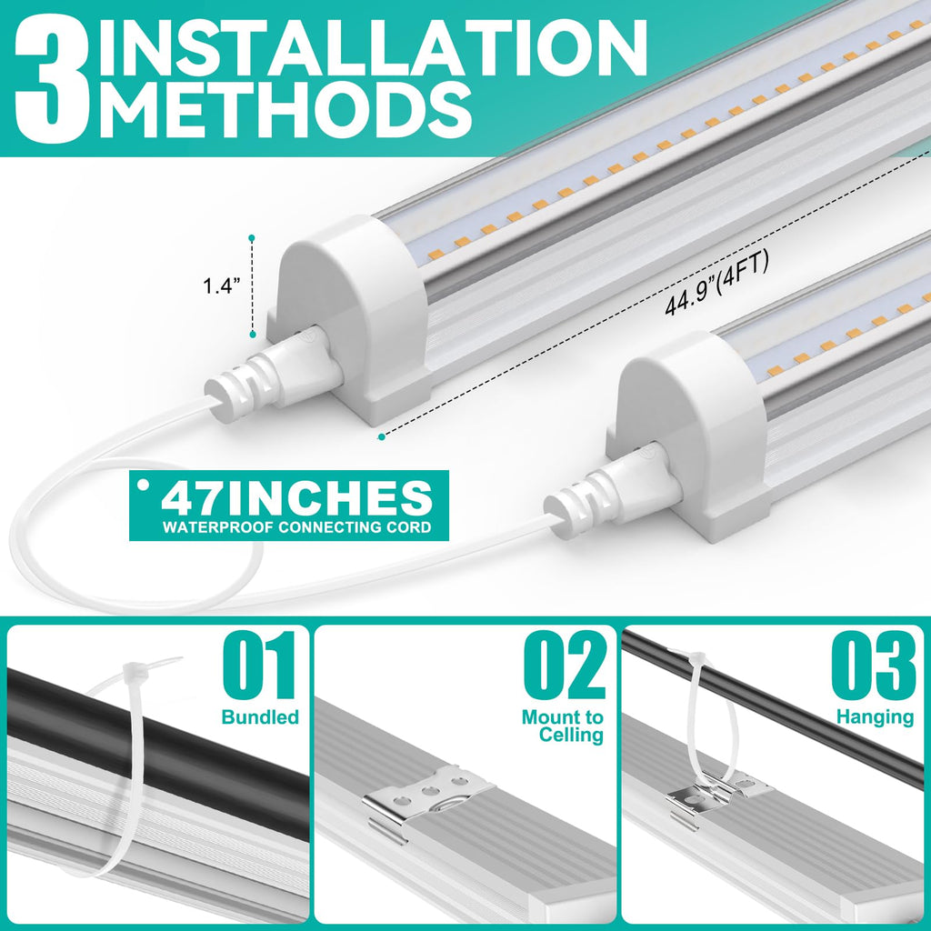JESLED 4FT Grow Lights, 5000K Full Spectrum Sunlight White, V-Shaped Beam