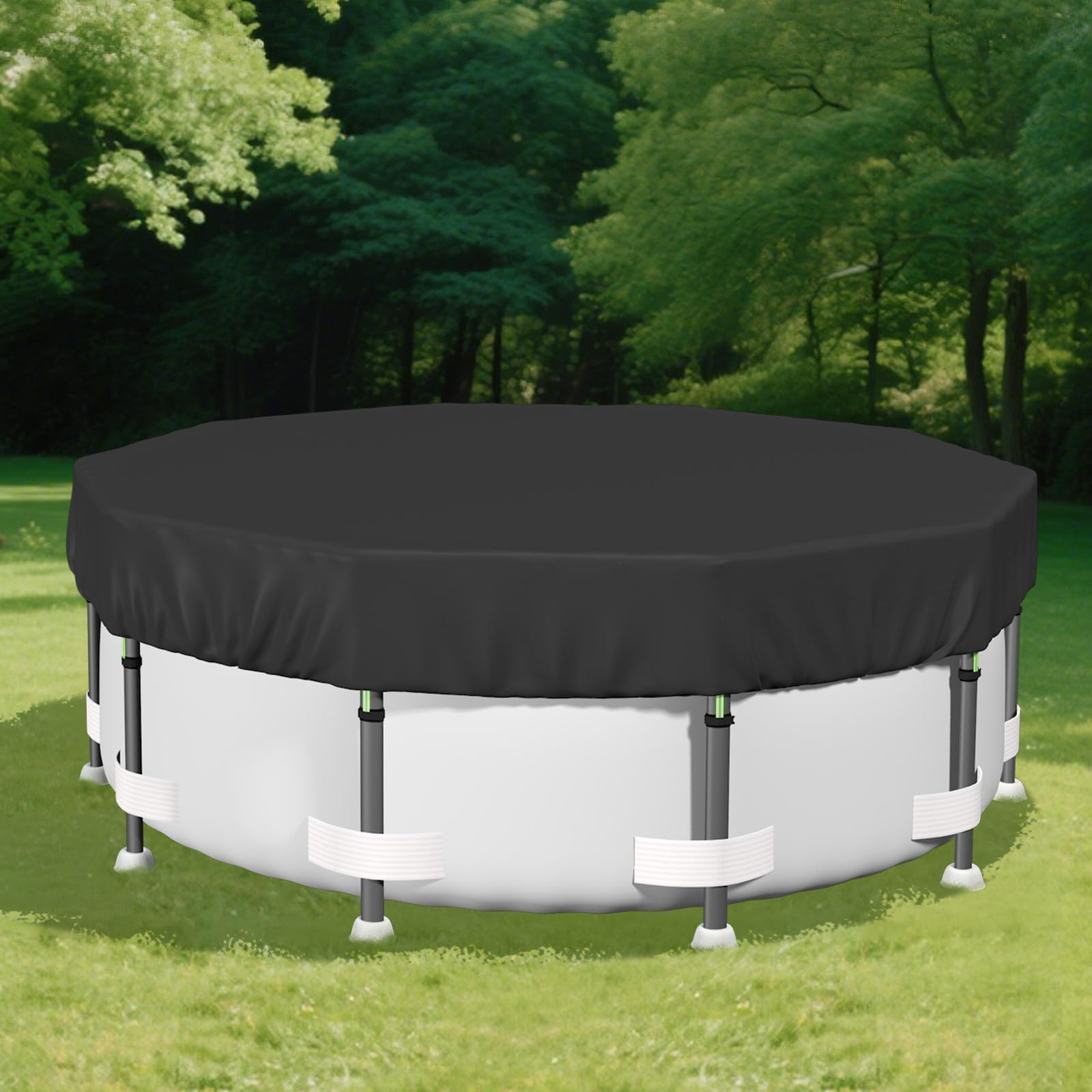 SAFANA 15FT Round Pool Covers for Above Ground Pools, Round Swimming Pool Cover [Upgrade 420D Thicker] Protective Leaf Cover with Reflective Strip, Tear Resistant Durability, UV Resistance, Black