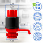 HotFrost Manual Water Pump for 5 Gallon Jug & Bottle – Non-Electric 5 Gallon Water Dispenser, Universal Hand Pump with 3 Adjustable Tubes, 53mm Screw Top Adapter, Spout Cap & Cleaning Brush, BPA-Free