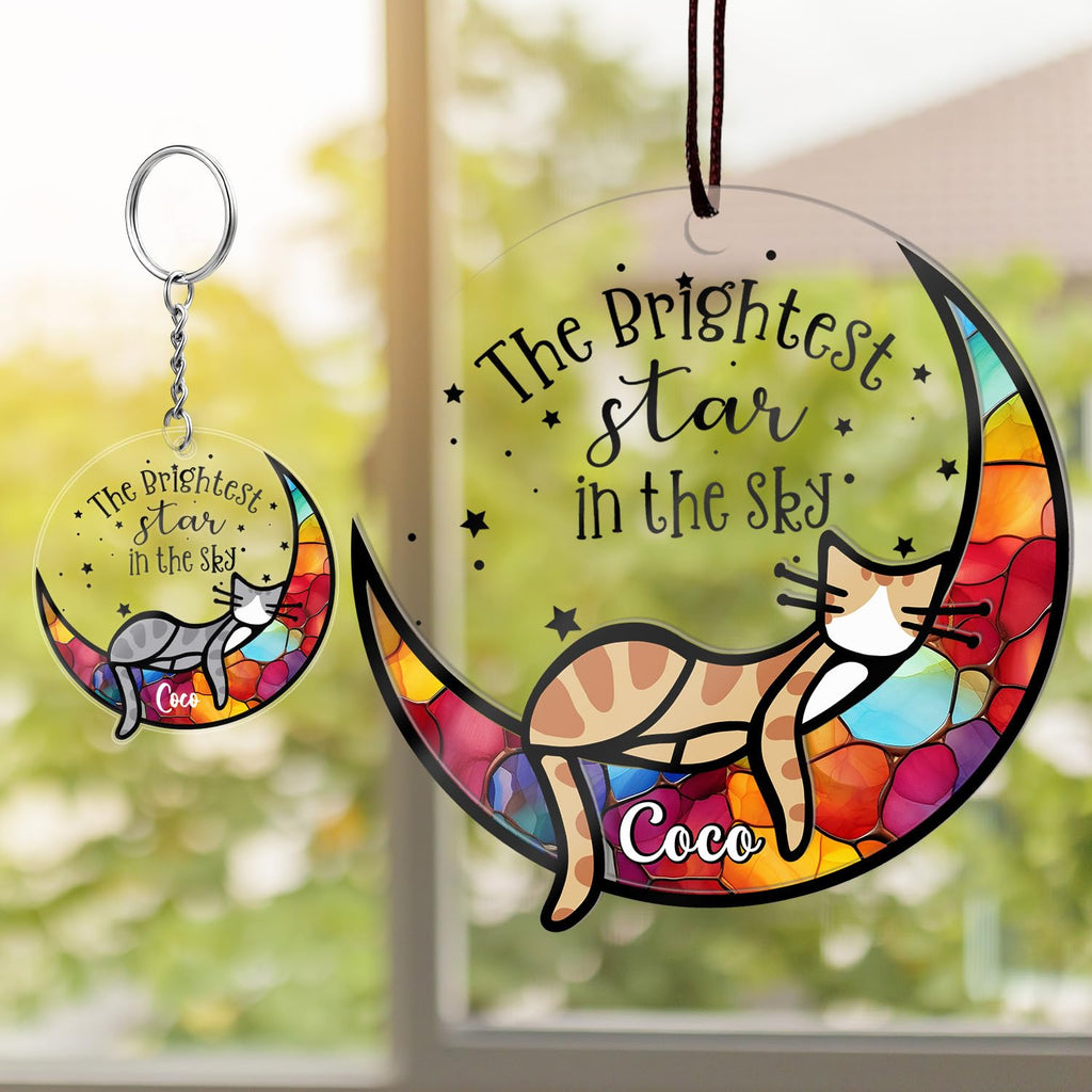 Cat Memorial Gifts for Loss of Cat — Personalized Cat Memorial Suncatcher Ornament, Sympathy Gift for Cat Lovers, Stained Glass Window Hanging, Pet Loss Gift