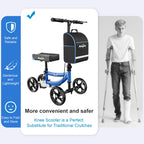 Aojin Knee Scooter for Adults for FootInjuries, 300lbs Capacity, All Terrain Foldable Knee Scooter Walker with Bag, 13" Wide Pu Seat, Compact Crutches Alternative (Blue)