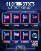 VUHIYOM 8 Piece Flag Light Set, Solar American Flag Lights Outdoor, 4th of July Pathway Stake for 250th Anniversary, Patriotic Red White Blue Decorations for Garden Yard, Waterproof Auto On/Off