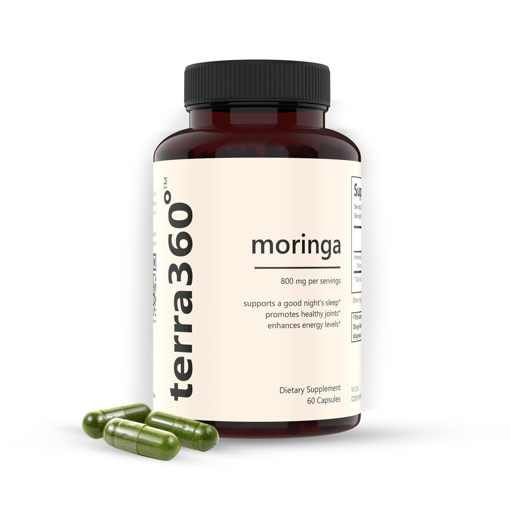 terra360° Natural Moringa Leaf Powder Capsules - 800mg, Vegan, Non GMO, 3rd-Party Tested, Gluten-Free, Immune - Super Food with Essential Vitamins & Antioxidants, 60 Capsules