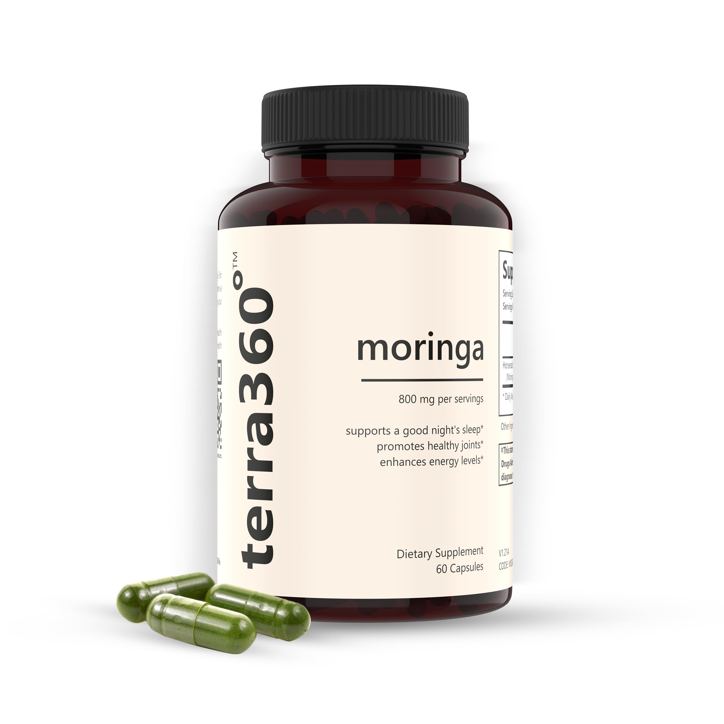 terra360° Natural Moringa Leaf Powder Capsules - 800mg, Vegan, Non GMO, 3rd-Party Tested, Gluten-Free, Immune - Super Food with Essential Vitamins & Antioxidants, 60 Capsules