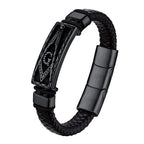 Bestyle Solid Black Freemason Symbol Masonic Leather Braided Bracelets for Men Vintage Cuff Bangle Bracelets Wrist Leather Band With Study Clasp