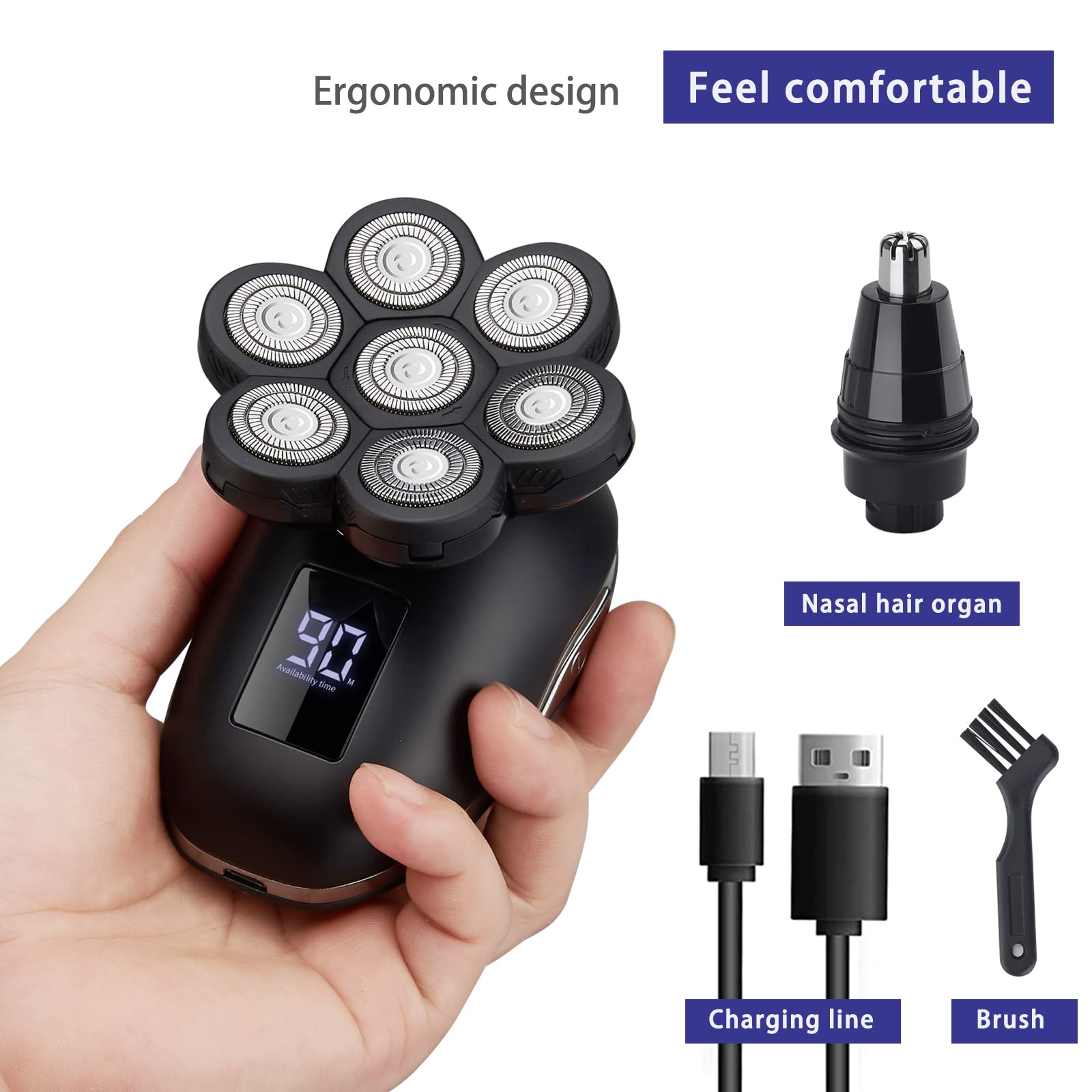 UPTARD Electric Head Shavers for Bald Men, Head Razor for Men with Nose Hair Sideburns Trimmer, LED,Travle Lock