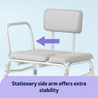 Medline Padded Transfer Bench for Bathtub and Shower, Height Adjustable, Slip-Resistant Legs, Rust-Resistant, Side Arm & Back Rest for Extra Support, 400 lb. Weight Capacity, Tool-Free Assembly