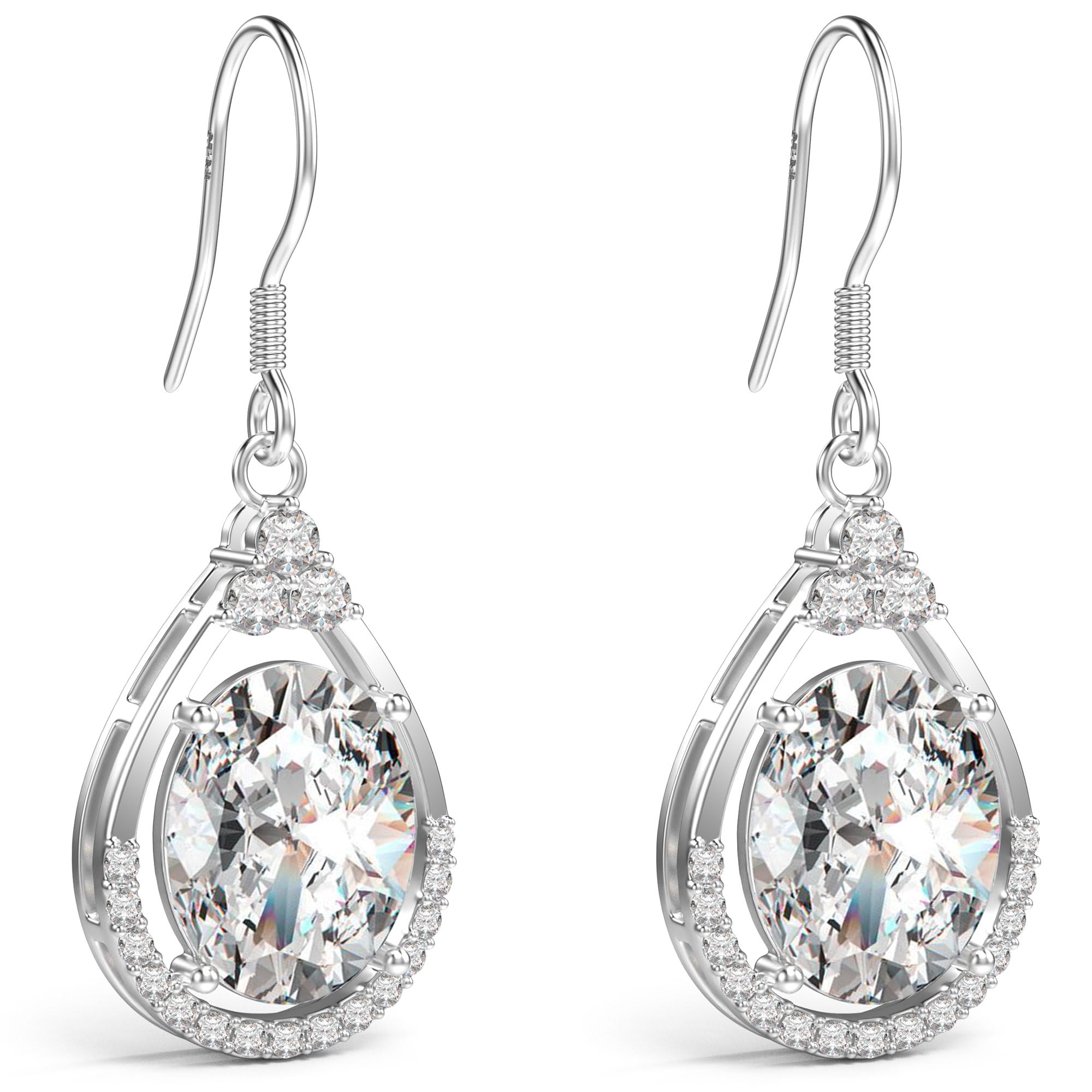 Oval Cut Cubic Zirconia Drop Dangle Earrings for Women Mom (Clear)
