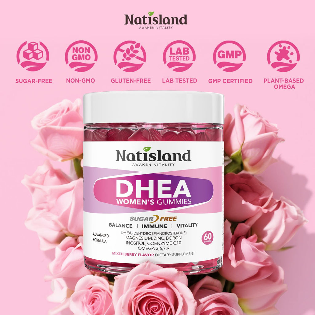 DHEA Supplement for Women, DHEA 50mg with Omega-3, Magnesium & Antioxidant Blend, Supports Hormone Balance, Healthy Aging, Immunity & Energy, DHEA 25 mg per Gummy, Non-GMO, Sugar Free, 60ct