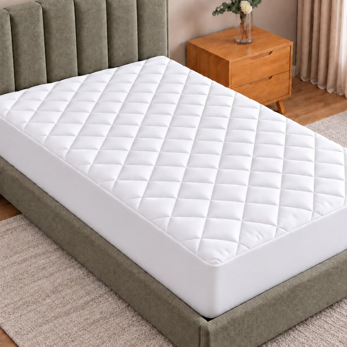 Twin Mattress Pad, Quilted Mattress Protector Topper fits 16" Deep Pocket
