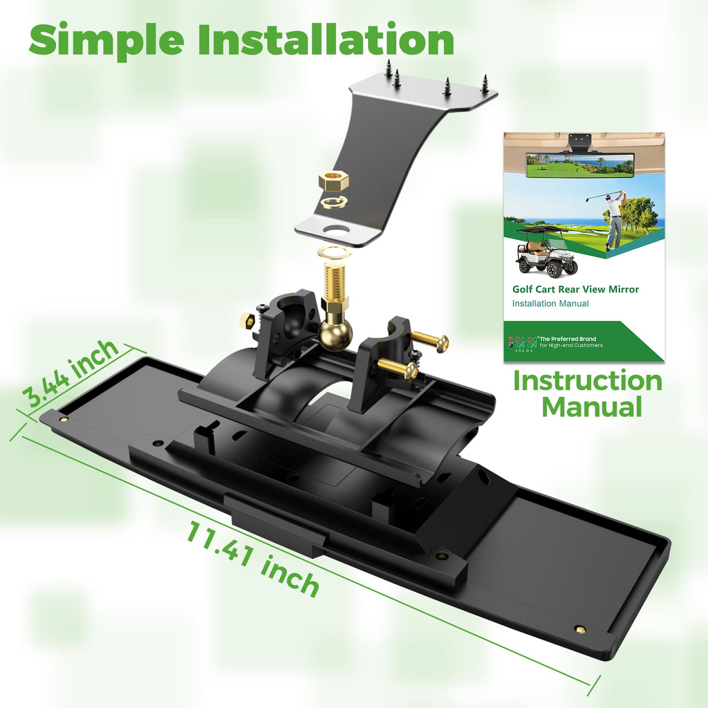 10L0L Golf Cart Mirror Rear View Extra Wide 180 Degree Panoramic for Yamaha EZGO Club Car and Others (With Light Bead)