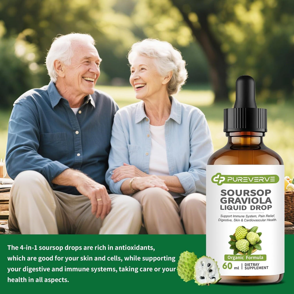 Soursop Graviola Liquid Drop for Cell Support & Regeneration, Immune System and Gut Health Support, Soursop Bitters Liquid, Herbal Goodness, Sugar/Gluten Free, Natural Flavor, 4 Fl Oz, 2 Pack