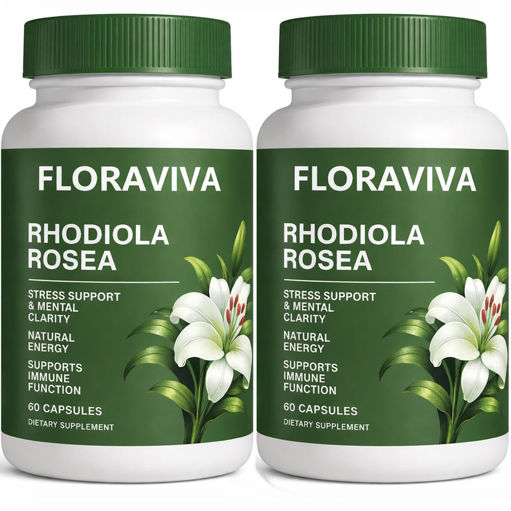 Floraviva Rhodiola Rosea Capsules | 500mg Rhodiola Rosea Extract Supplement for Stress Support, Mental Focus & Energy, Immune Function, Non-GMO, 60 Capsules