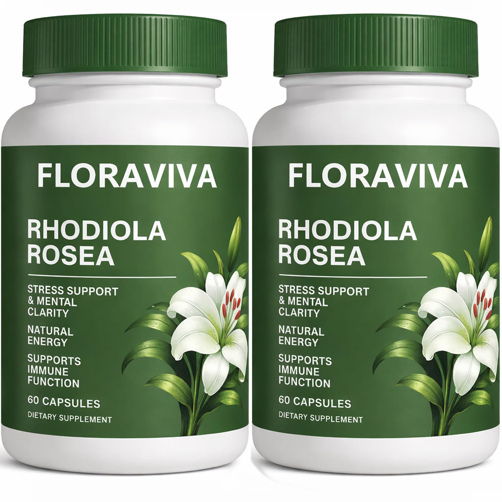Floraviva Rhodiola Rosea Capsules | 500mg Rhodiola Rosea Extract Supplement for Stress Support, Mental Focus & Energy, Immune Function, Non-GMO, 60 Capsules