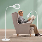 10X 20X Floor Magnifying Glass with Light and Stand,36 LED Flexible Gooseneck Floor Magnifying Lamp, Adjustable Brightness Large Lighted Magnifiers for Reading,Sewing,Crafts,Painting,DIY,White