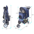 Pet Strollers for Small Medium Dogs & Cats, 3-Wheel Dog Stroller Folding Flexible Easy to Carry for Jogger Jogging Walking Travel with Sun Shade Cup Holder Mesh Window (Dark Blue)