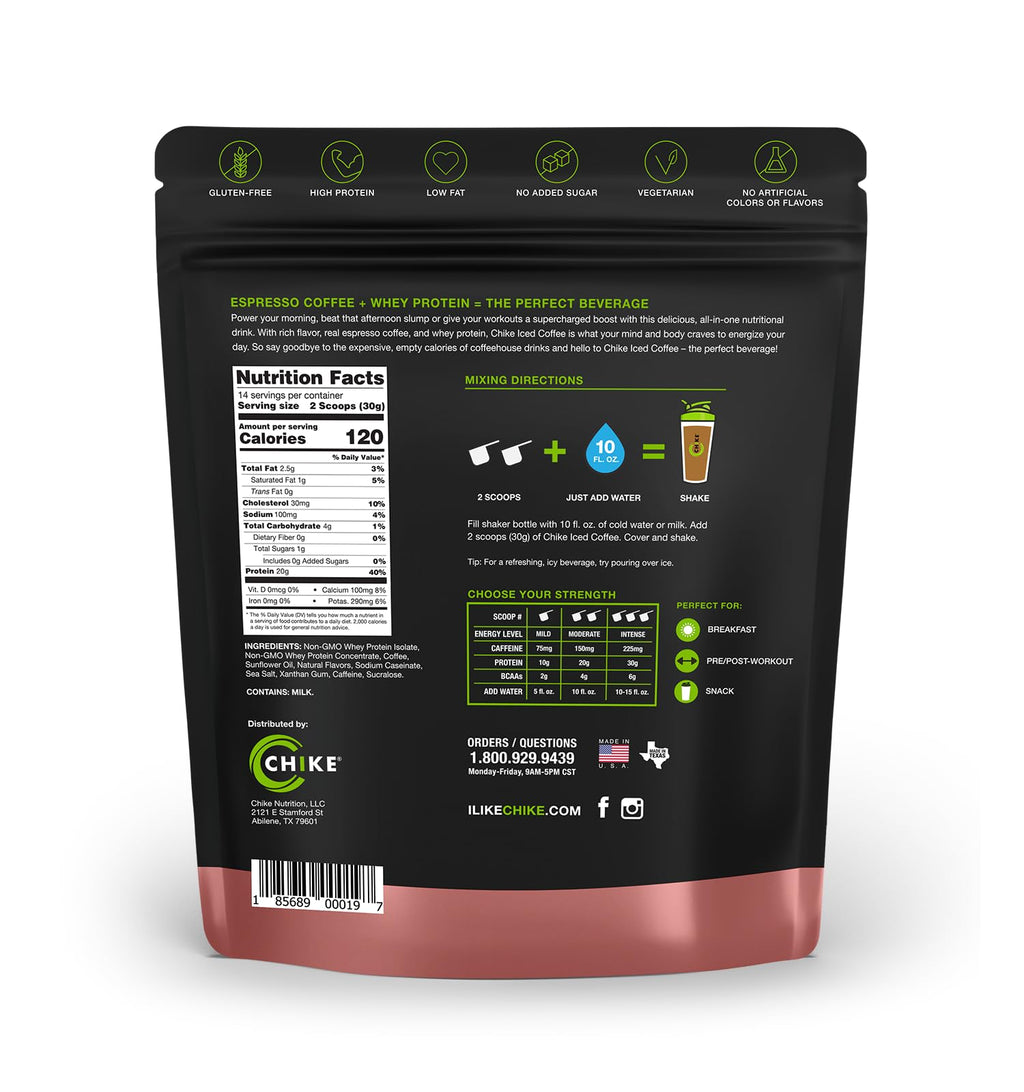 Chike Cinnamon High Protein Iced Coffee, 20 G Protein, 2 Shots Espresso, 1 G Sugar, Keto Friendly and Gluten Free, 14 Servings (14.8 Ounce)
