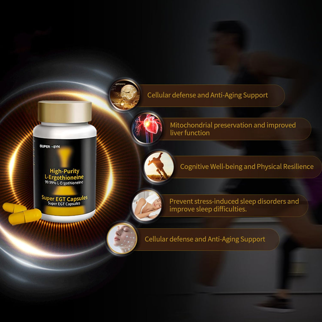 SUPER-SYN L-Ergothioneine 50mg of Ultra-Pure, Antioxidant Dietary Supplement, Cellular Health, Cognitive Health, Longevity, Gluten-Free, Vegetarian, Non-GMO