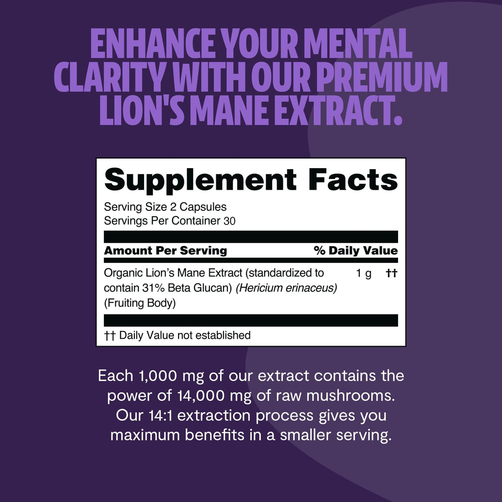FreshCap Mushrooms Lions Mane Supplement Capsules - Lion's Mane, High Potency Extract, 14:1 Organic Mushroom Supplement, Ayurveda Focus Made in USA