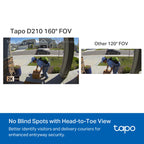 Tapo 2K Wireless Smart Video Doorbell with Chime - 160° Ultra-Wide View,Person Detection, Ring Call, 2-Way Audio, Subscription-Free Local Storage/Optional Cloud, Motion Only Alert, D210