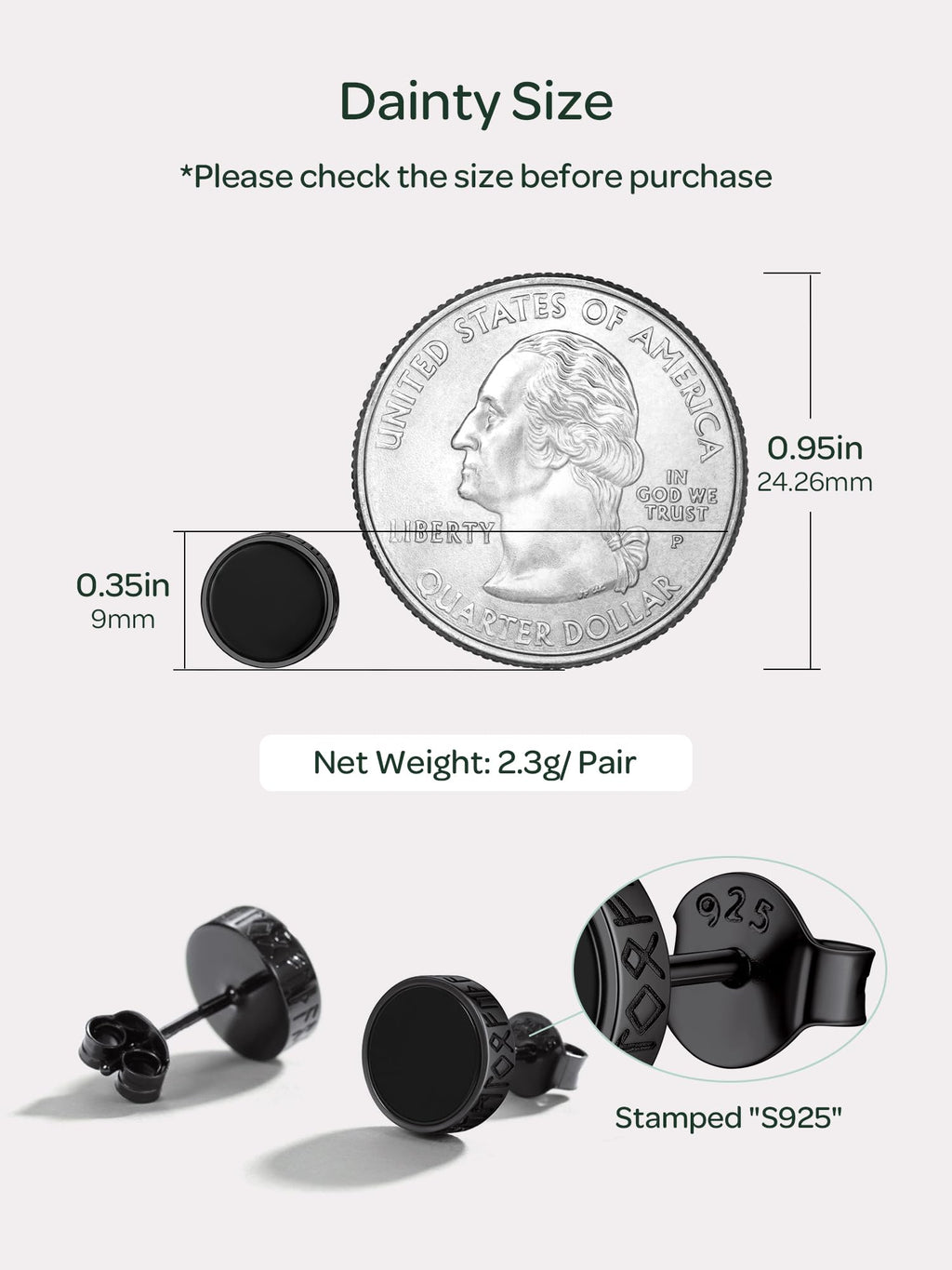 ChicSilver 925 Sterling Silver Earrings for Men, Hypoallergenic 8MM Viking Rune Men's Earring, Natural Black Onyx Mens Stud, Fathers Day Christmas Jewelry
