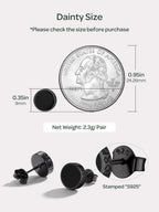 ChicSilver 925 Sterling Silver Earrings for Men, Hypoallergenic 8MM Viking Rune Men's Earring, Natural Black Onyx Mens Stud, Fathers Day Christmas Jewelry