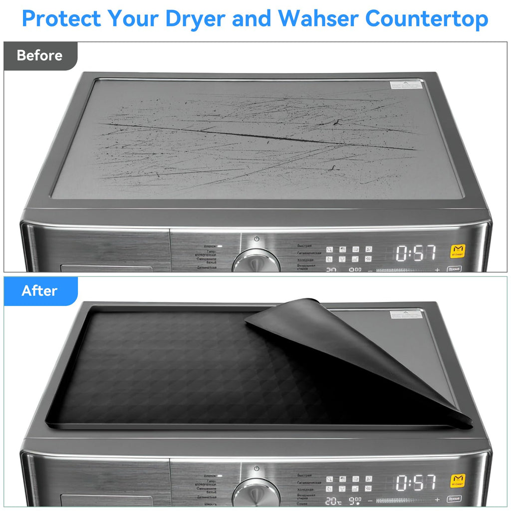 2 Pack Washer and Dryer Covers for the Top, 23.6'' x 19.7'' Silicone Rubber Mat for Laudry Machine & Dryer,Non-slip Heavy Duty Waterproof Washable Top Protector Mat Pad for Laundry & Kitchen