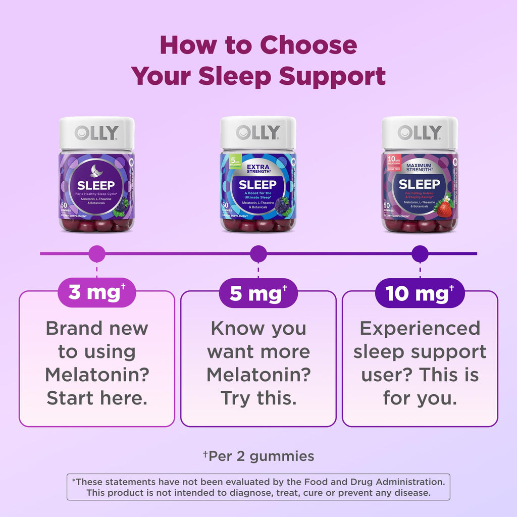 OLLY Extra Strength Sleep Gummy 5 mg Melatonin, L-Theanine, Chamomile, Lemon Balm Extracts, Sleep Aid, BlackBerry Flavor - 90 Count