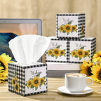 Fourluoo 12 Pack Summer Sunflower Facial Tissues Cube Boxes 600 Sheets 3 Ply Small Black and White Plaid Sunflower Face Tissues Bulk for Summer Car Bedroom Supplies