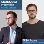 BLOEXCLU 4 Pack Progressive Multifocus Reading Glasses for Men Women TR90 Sports Style Anti-Blue Light Computer Readers (black & blue & grey & transparent, 3, x)