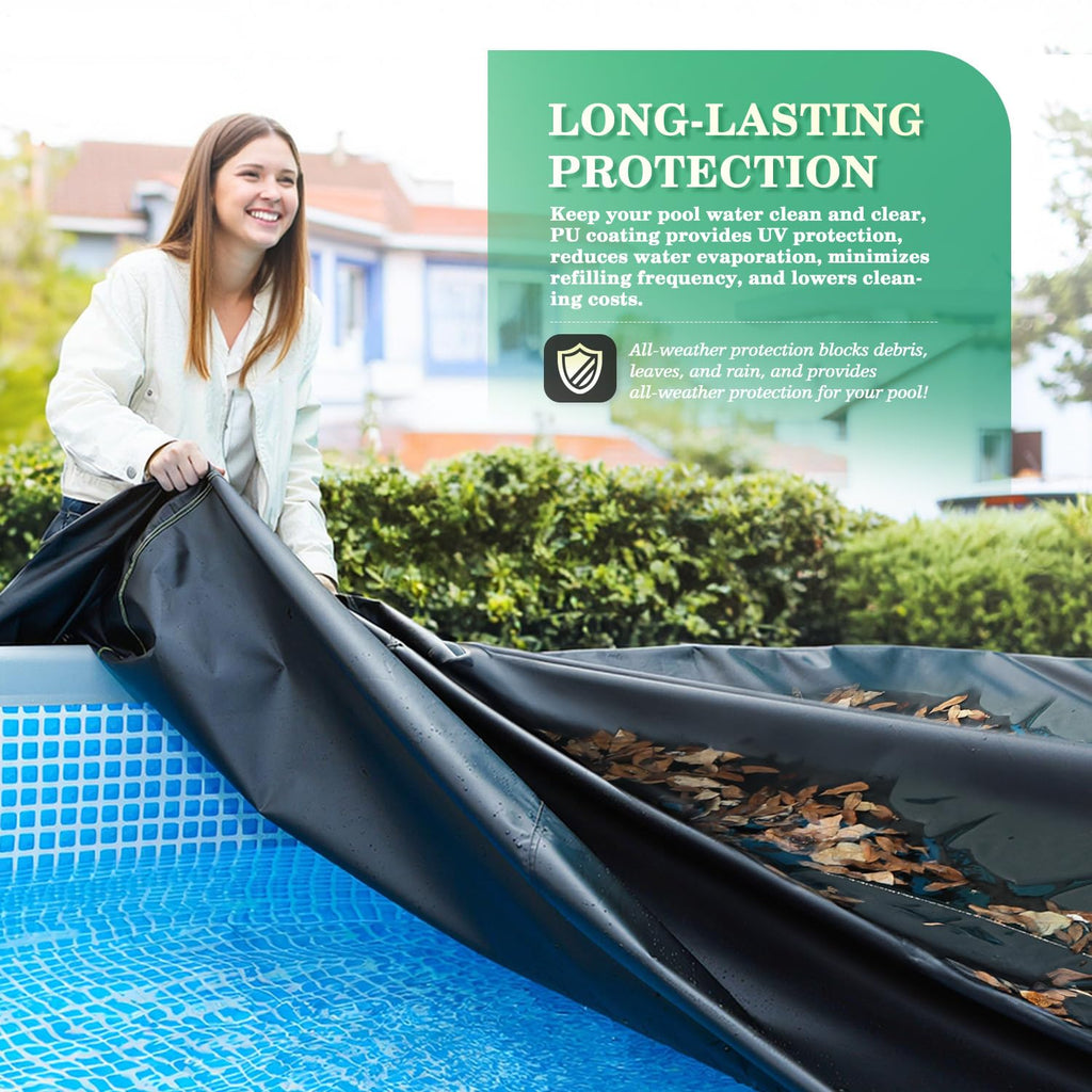 UIRWAY 21 Ft Round Pool Cover with Reflective Strips, Swimming Pool Cover for Above Ground Pools, Solar Cover Including Rope Tie and Luminous Ground Nails, PU Tarp Snug Fit for UV Protected