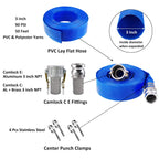 3" x 50' Blue PVC Backwash Hose for Swimming Pools, Heavy Duty Discharge Hose Reinforced Pool Drain Hose with Aluminum Camlock C and E Fittings
