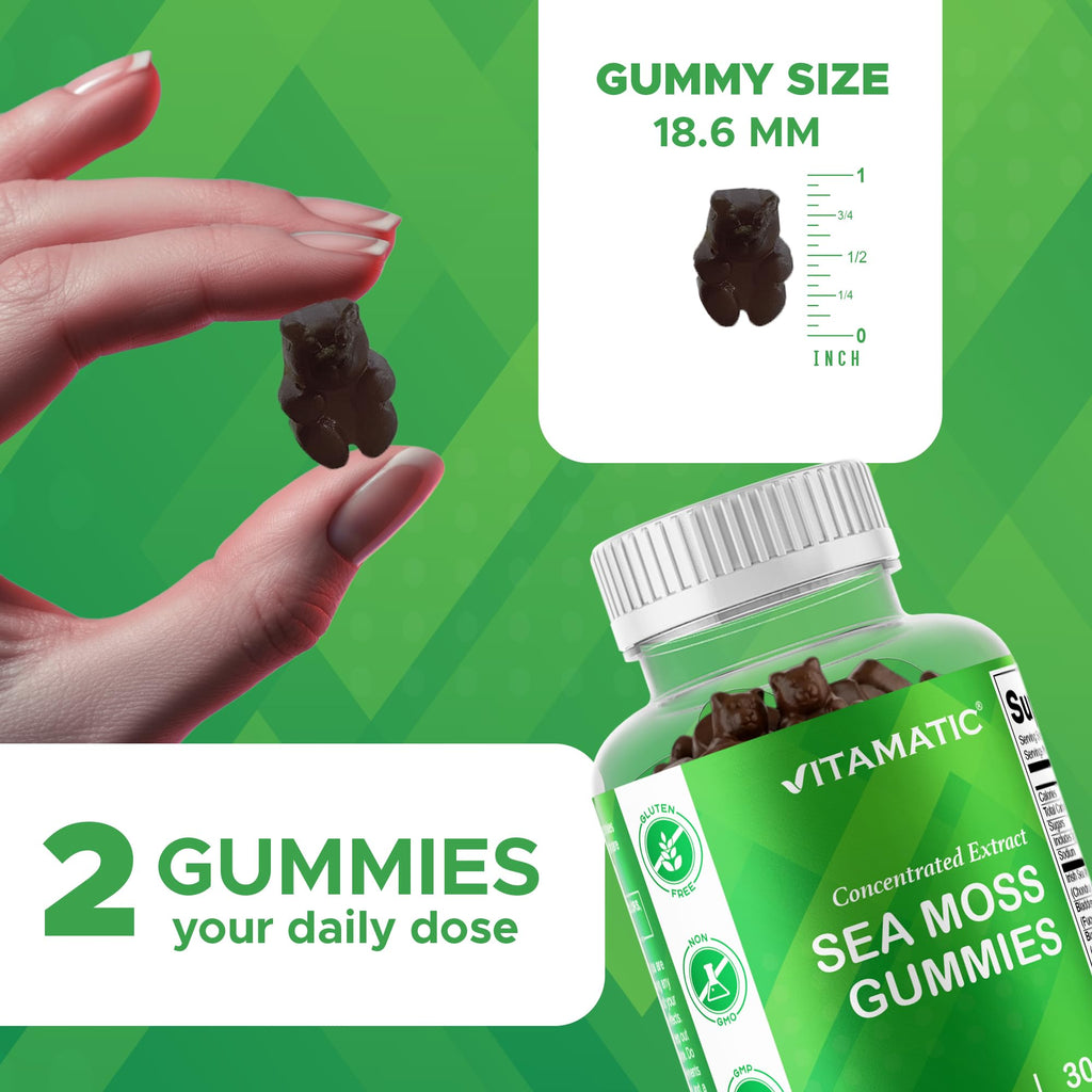 Vitamatic Irish Sea Moss Gummies with Bladderwrack & Burdock Root – Botanical Extract Supplement – Vegan, Non-GMO – 60 Count - 2 Pack (120 Count)