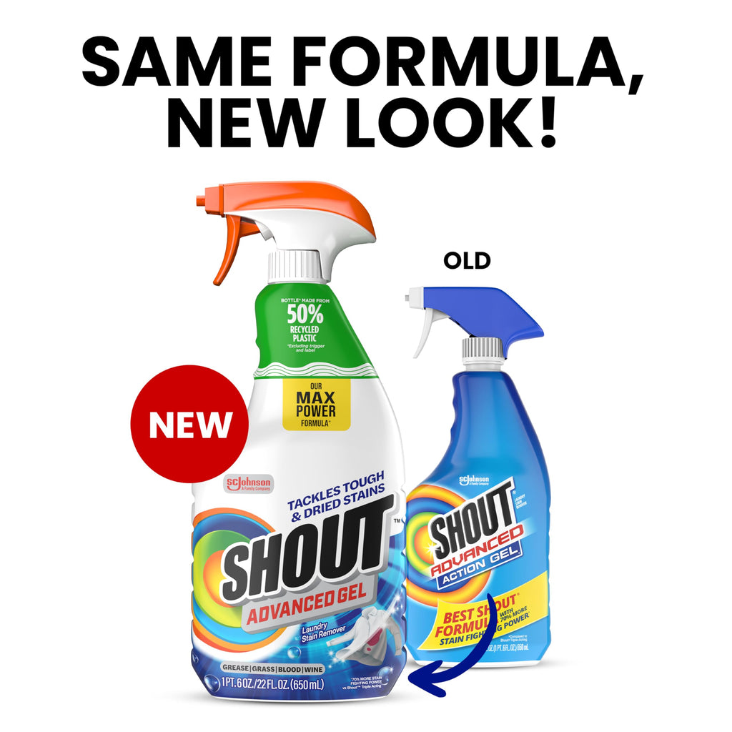 Shout Advanced Laundry Stain Remover Gel for Clothes Laundry, Breaks down stubborn, dried-in, and tough stains, 22oz Spray (Packaging May Vary)
