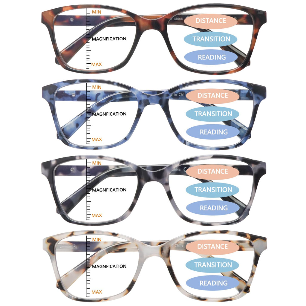 STASTEND 4 Pack Progressive Multifocus Reading Glasses for Women Men Spring Hinge Blue Light Blocking Readers (Multicolor-1, 1.75, x)