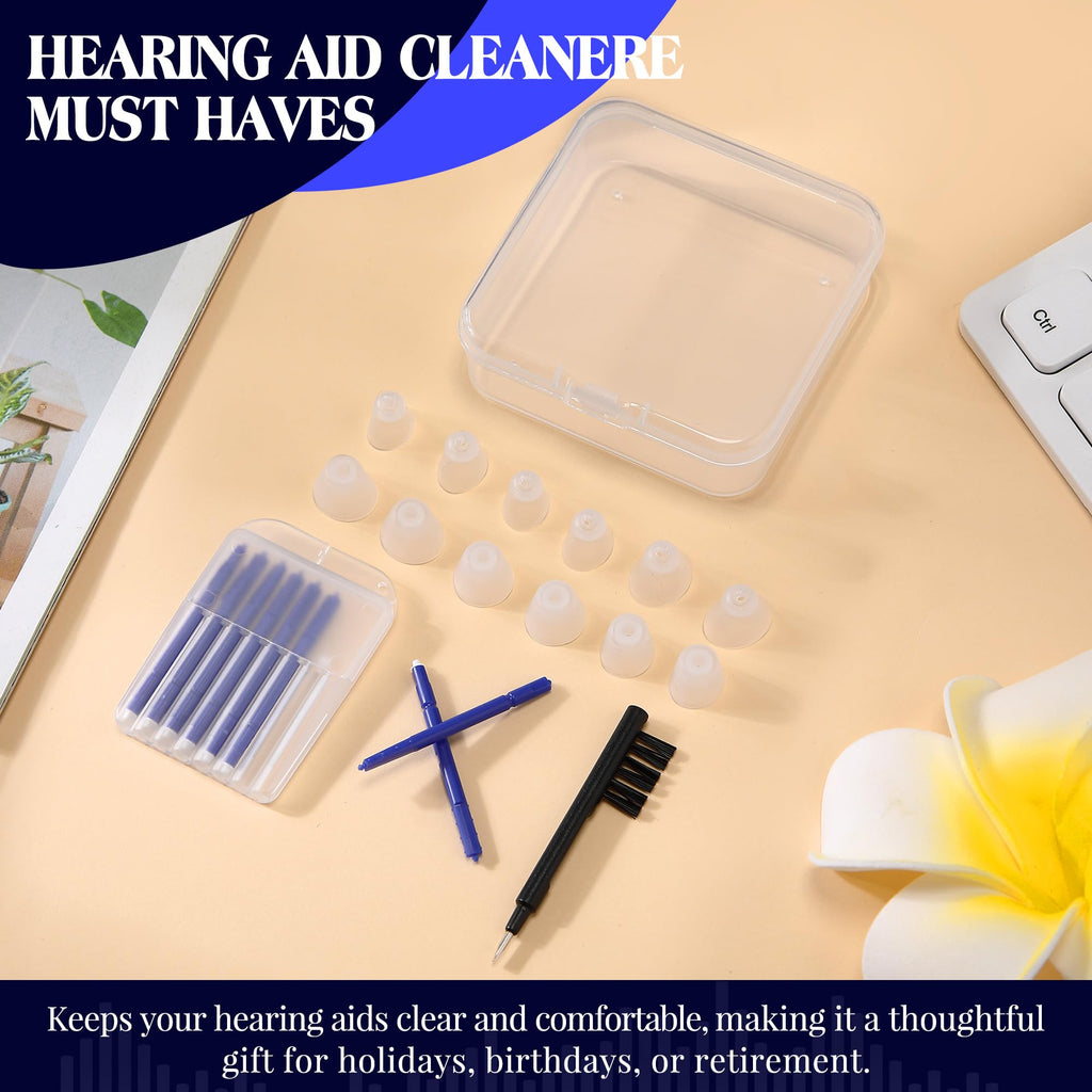 Wovnet Hearing Amplifier Cleaning Tools, Compatible with Audien Hearing Aid Kit Includes 6 Sizes Silicone Dome, Cleaning Brush with Screwdriver Wax Guards Filter and Carrying Case(12 Pcs)