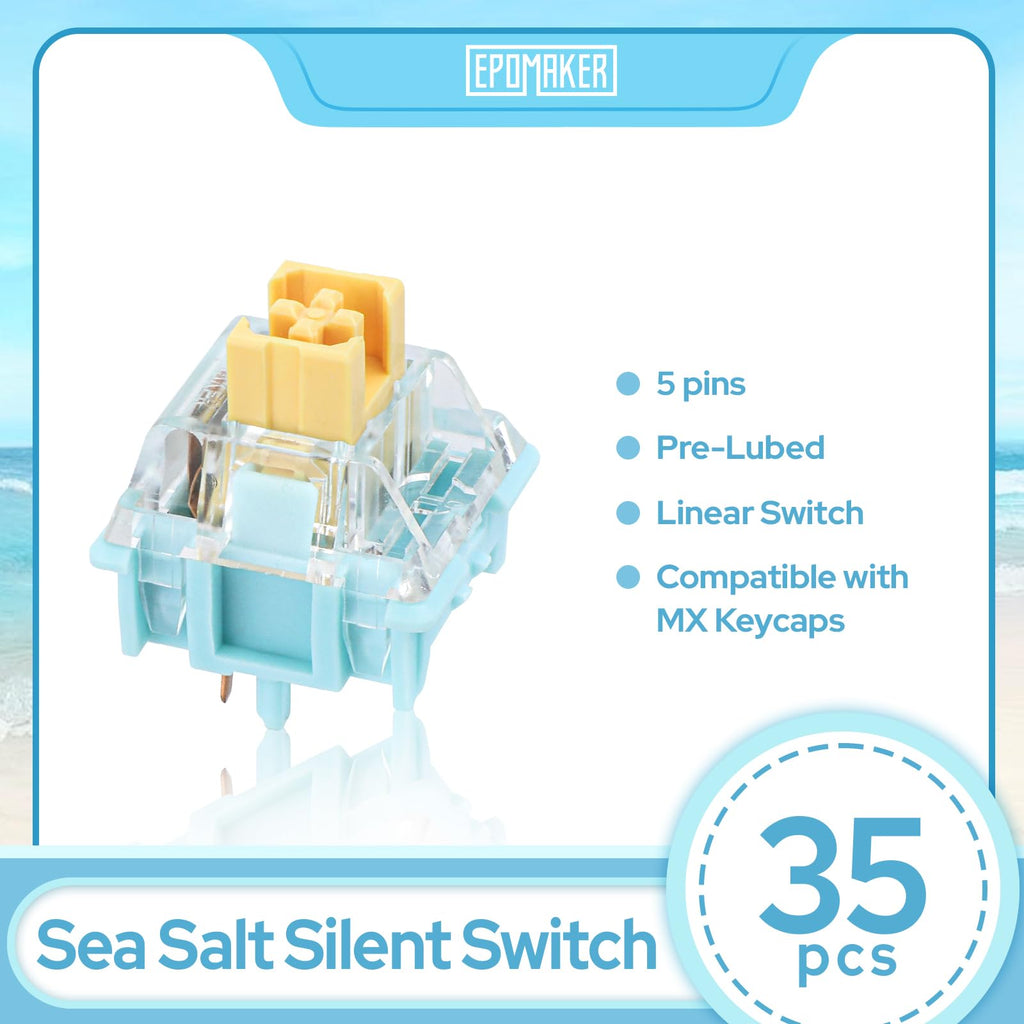 EPOMAKER Silent Mechanical Keyboard Switches Set - 35 Pieces Factory Pre-Lubed, 5-Pin Linear/Tactile Switches for Custom Mechanical Keyboards (Sea Salt(Linear Silent))