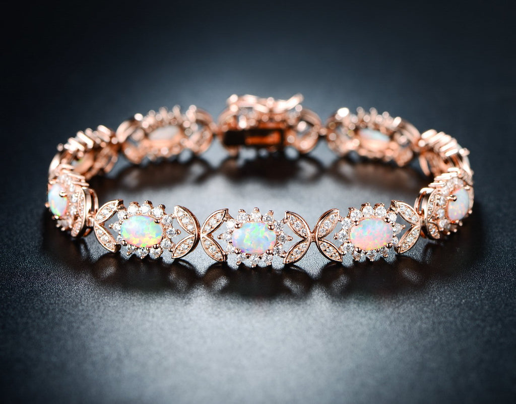 Barzel 18K Rose Gold Plated Created Opal Tennis Bracelet (Rose Gold)